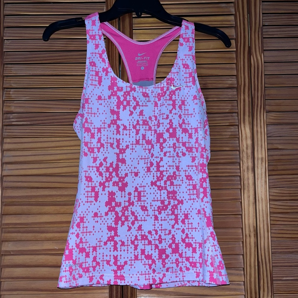Nike Dri-Fit Pink‎ and White Geometric Print Racerback Athletic Tank Top Size S